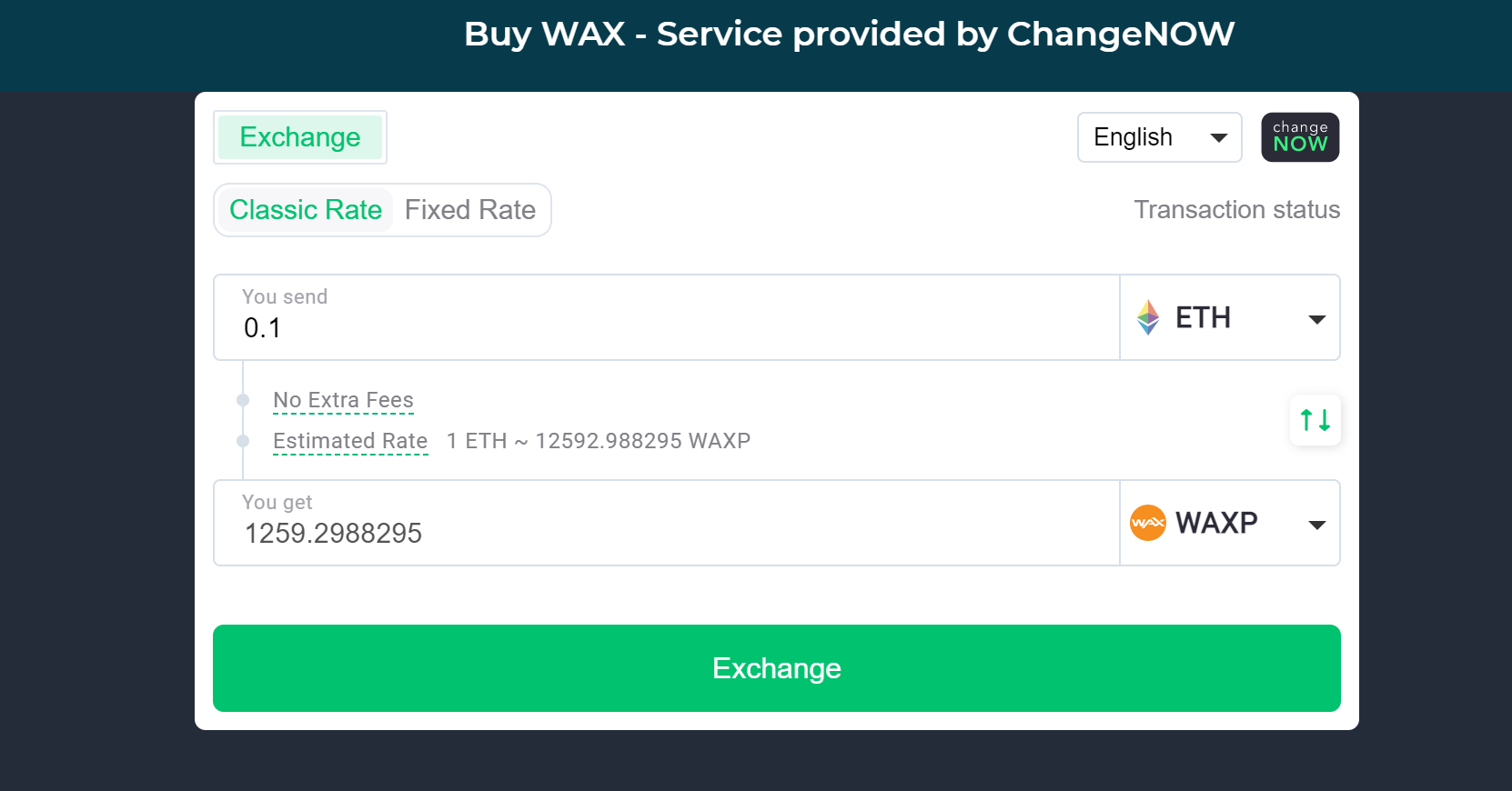 Buy WAX Using ChangeNow