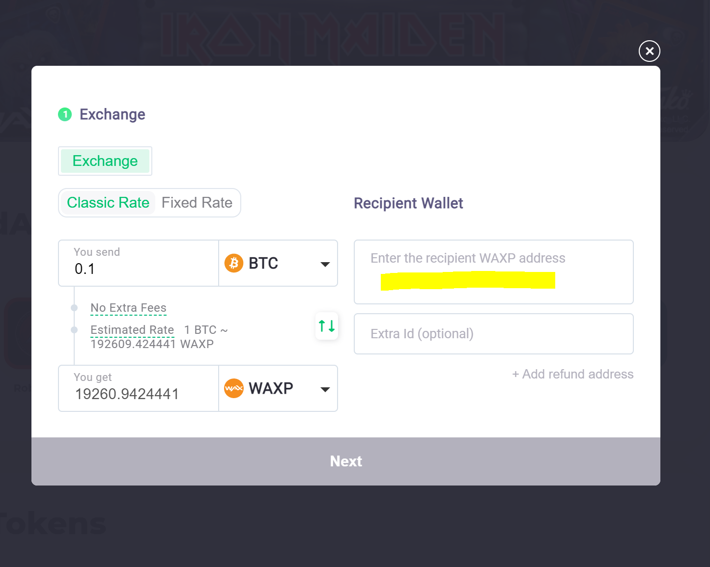 Exchange Bitcoin to WAX